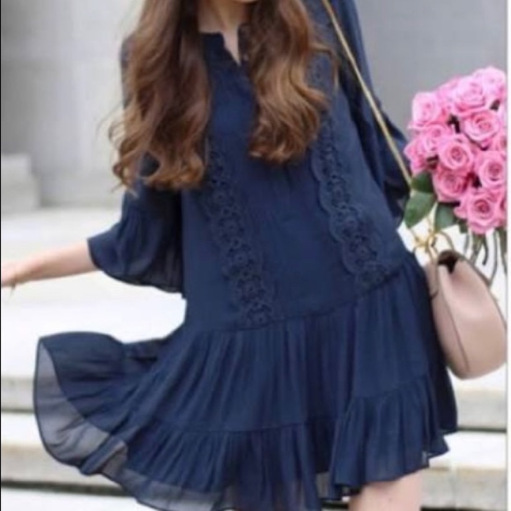 Loft navy blue boho dress